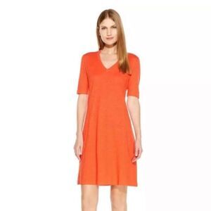 Eileen Fisher Organic Cotton Hemp Twist Geranium T-Shirt Dress Slub Cotten